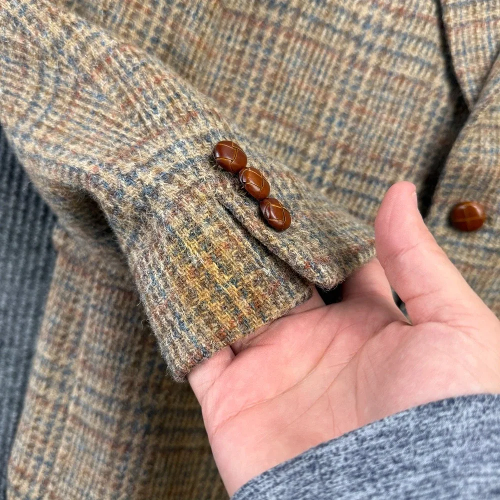 VTG Filenes Tweed Blazer Mens‎ 40 Brown Plaid Wool Sport Coat Jacket Old Money